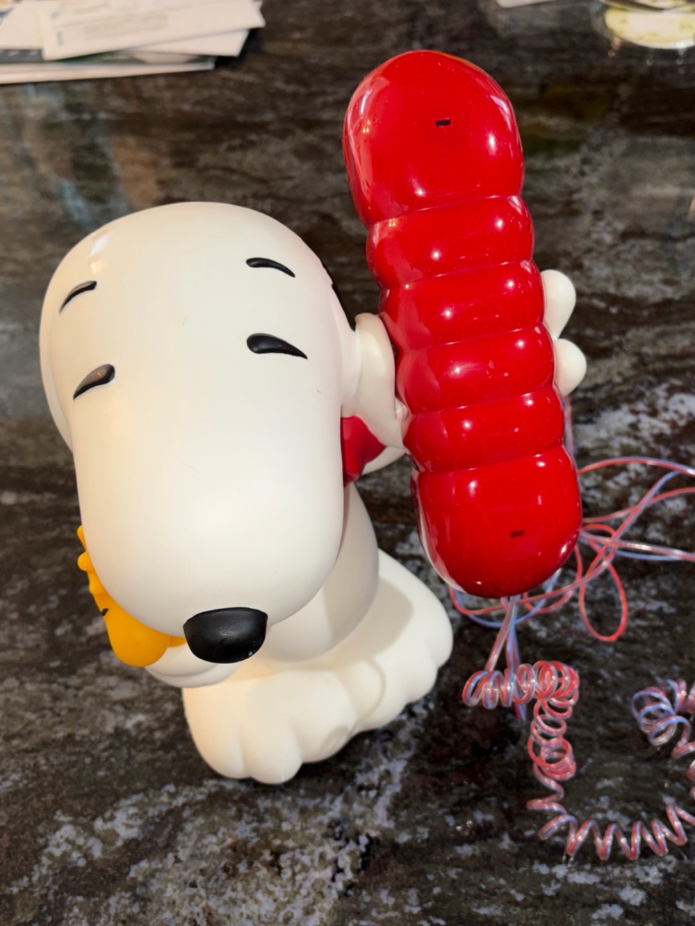 Vintage Snoopy Peanuts Telephone Land Line Phone Bank Woodstock White/ Red